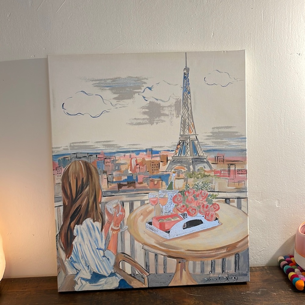 Colleen Karis Large Canvas “Girl Sipping Wine in Paris”